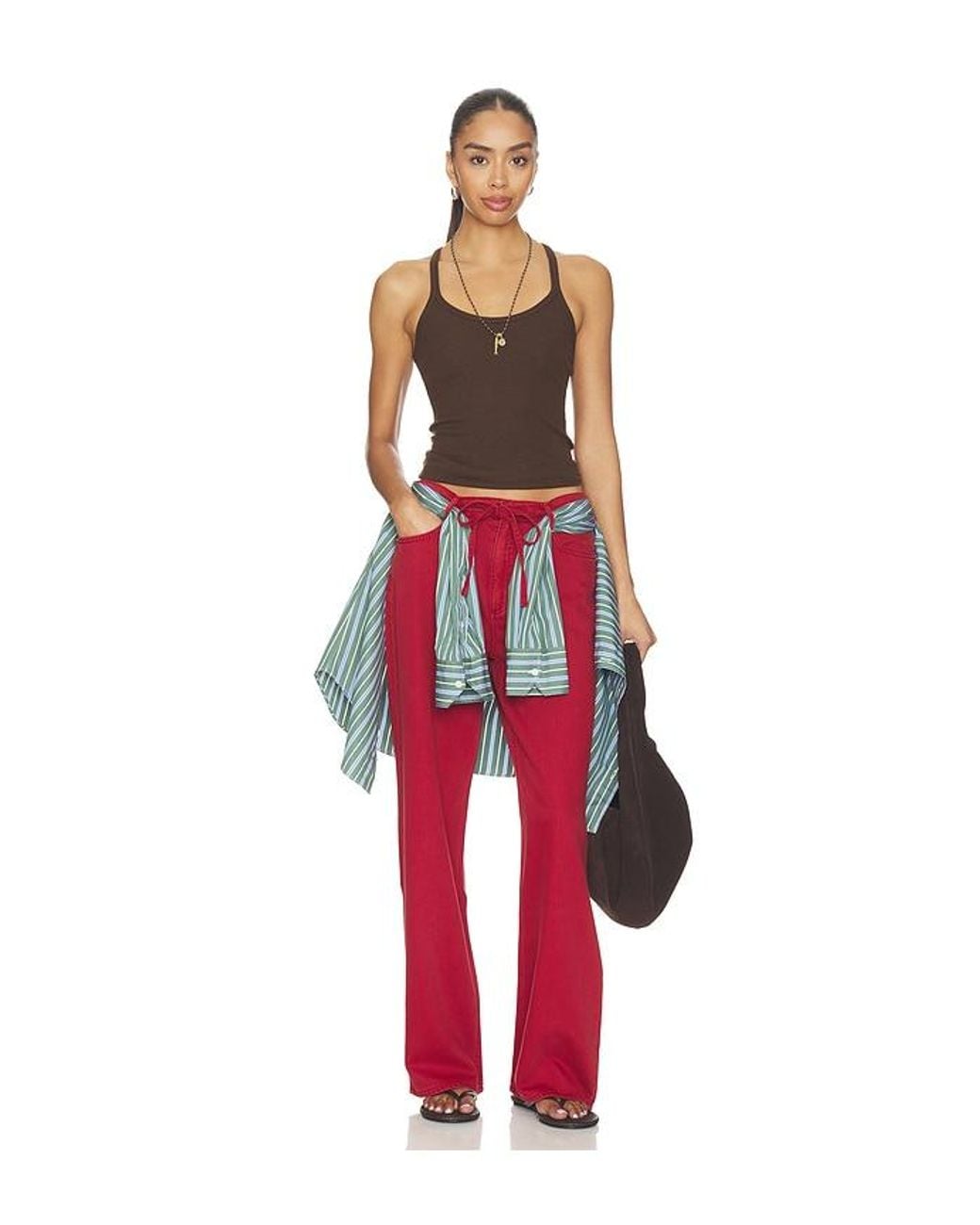 Rag & Bone Red Featherweight Phoebe Drawstring Wide Jeans