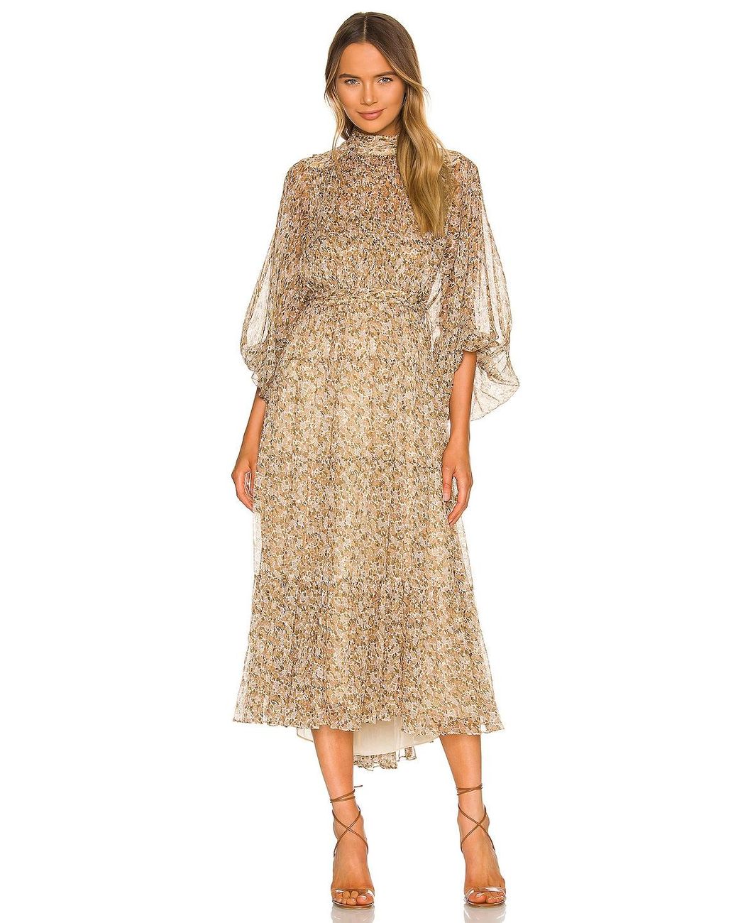 Shona Joy Chiffon Ambar Long Sleeve Backless Tiered Midi Dress | Lyst