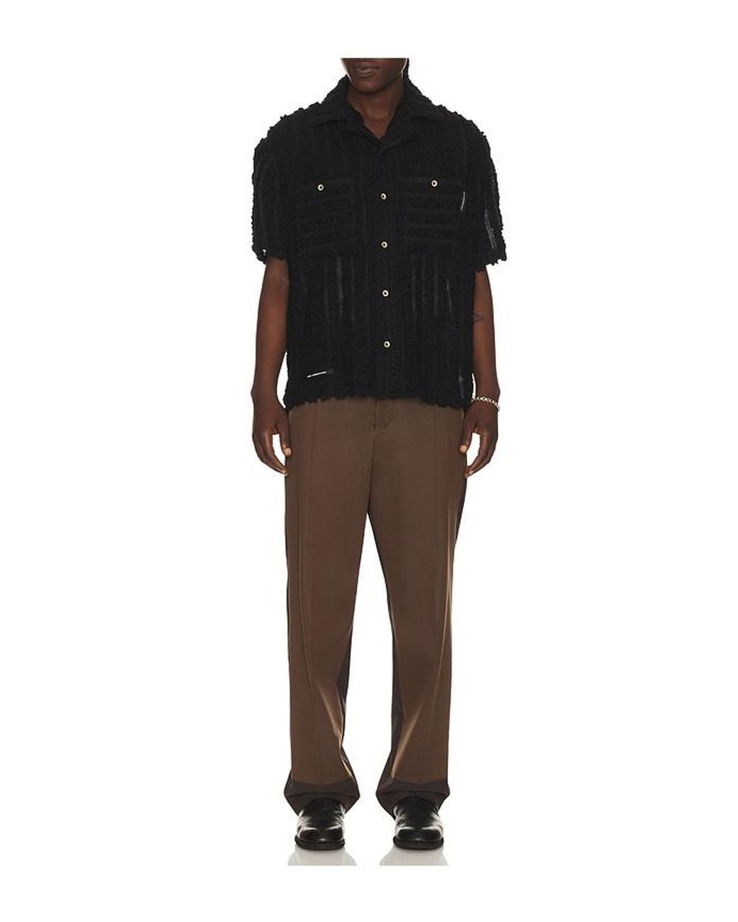 ANDERSSON BELL Black Kenley Knitted Open Collar Shirt for men