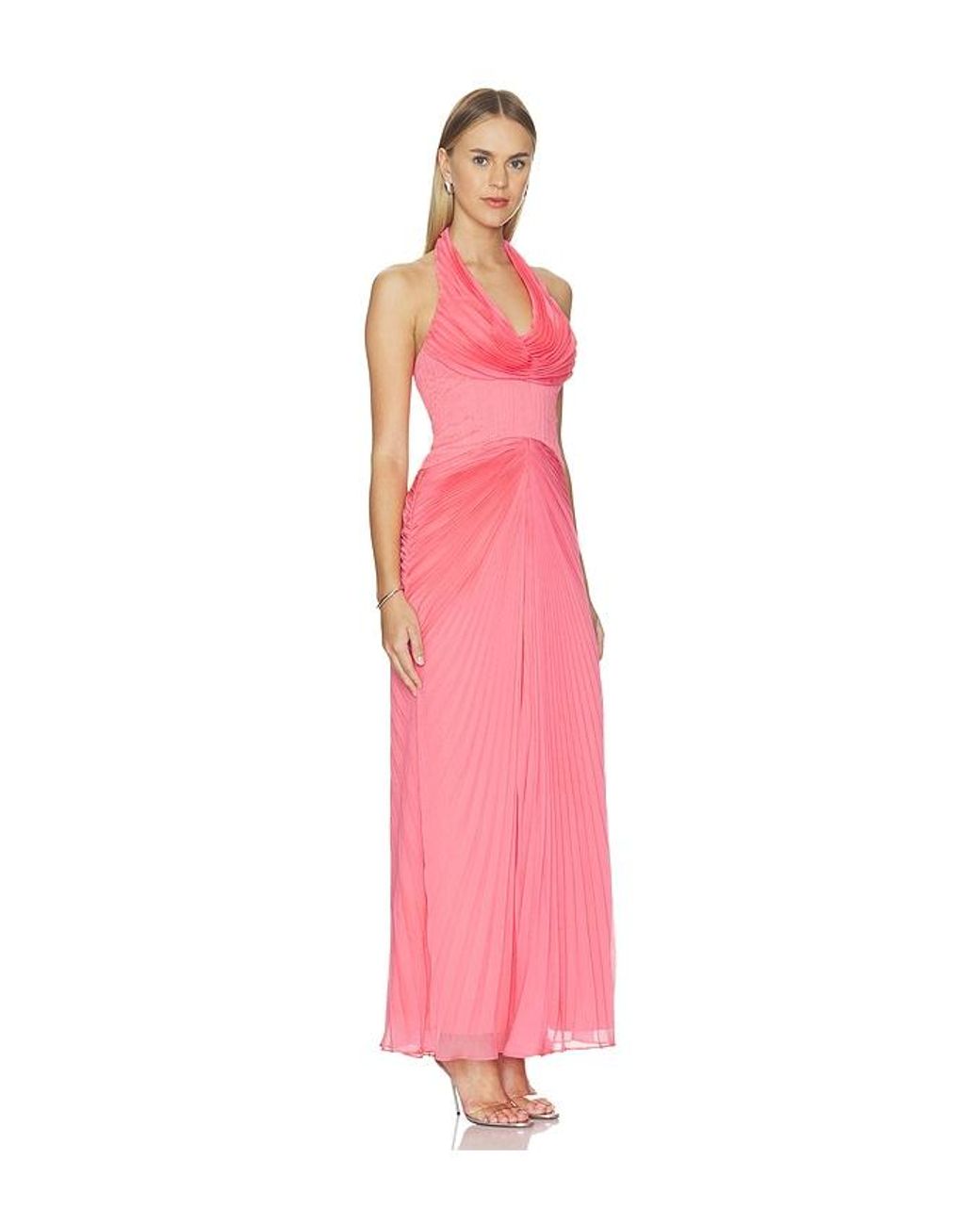 AMUR Pink Enly Pleated Ruched Gown