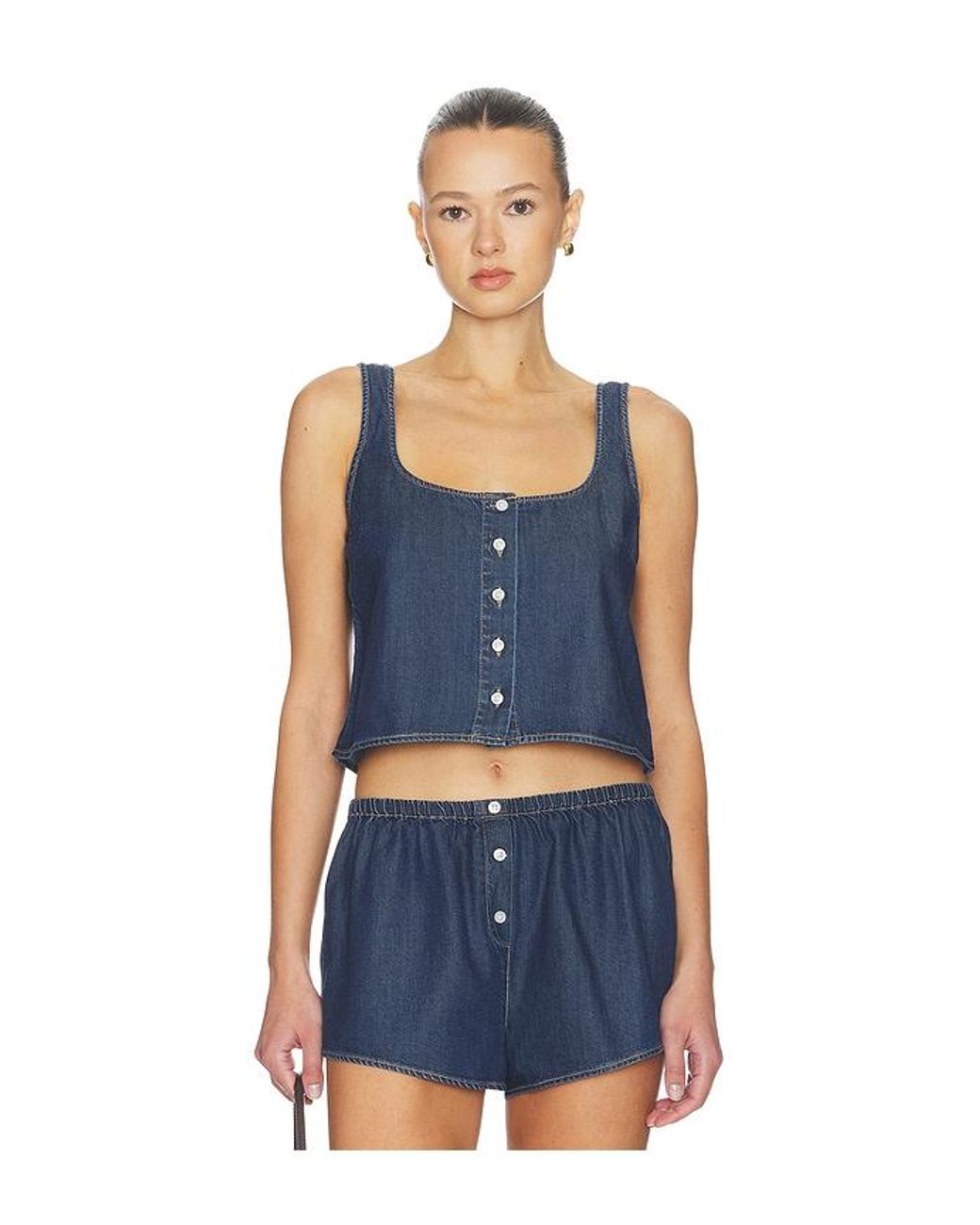 GOOD AMERICAN Blue Denim Button Front Tank Top