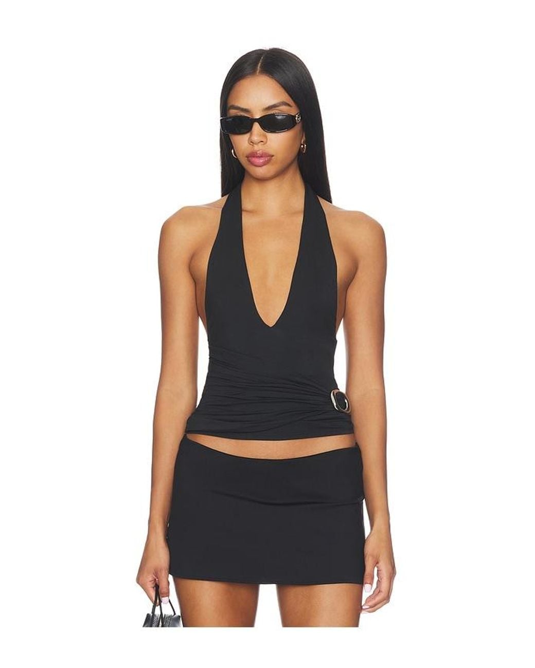 GUIZIO Black Faye Halter Top