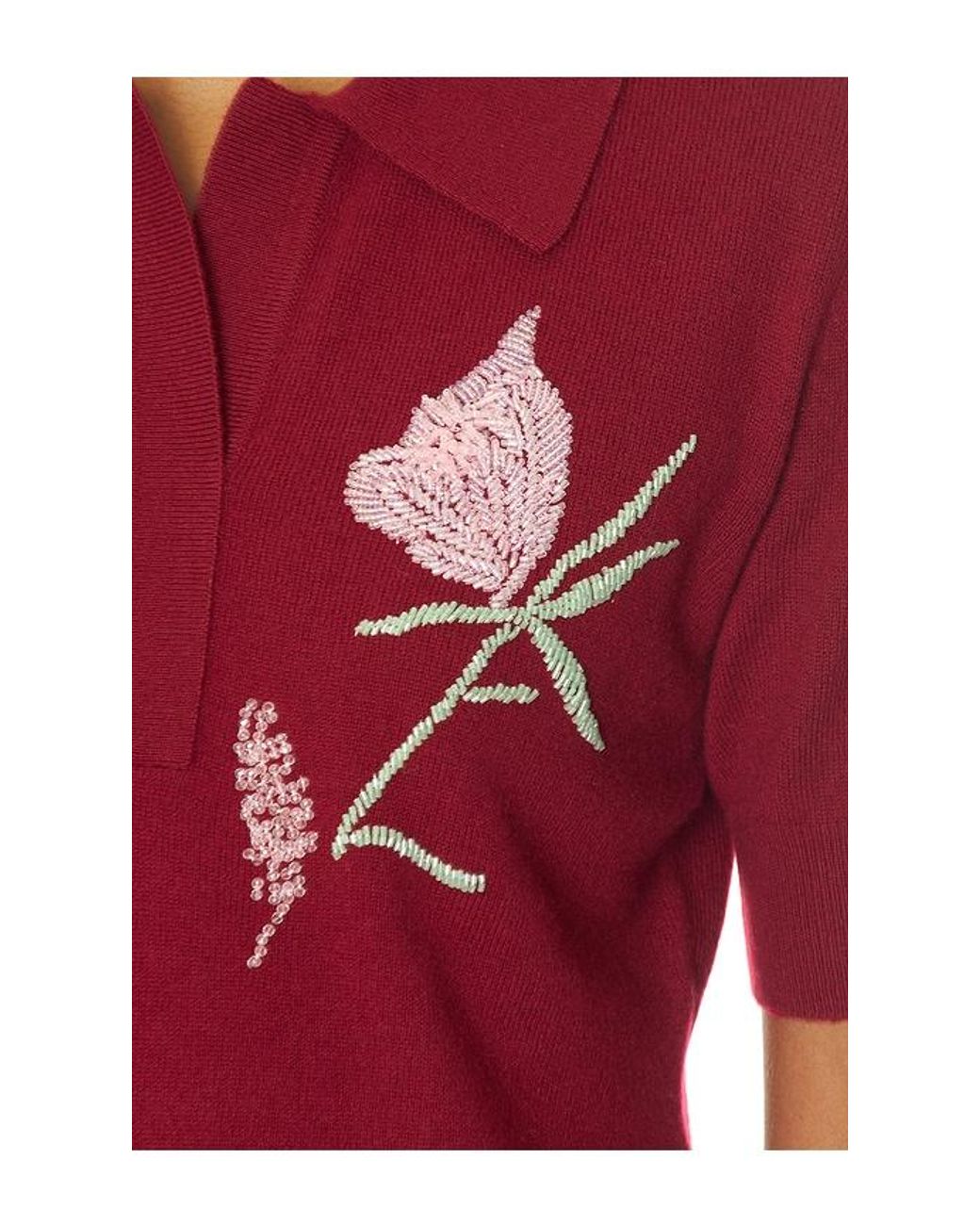 AKNVAS Red Ailey Cashmere Wool Blend Polo With Embroidery