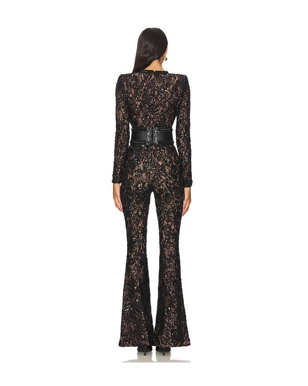 Nadine Merabi Black Sequin-Embellished Lace Jumpsuit