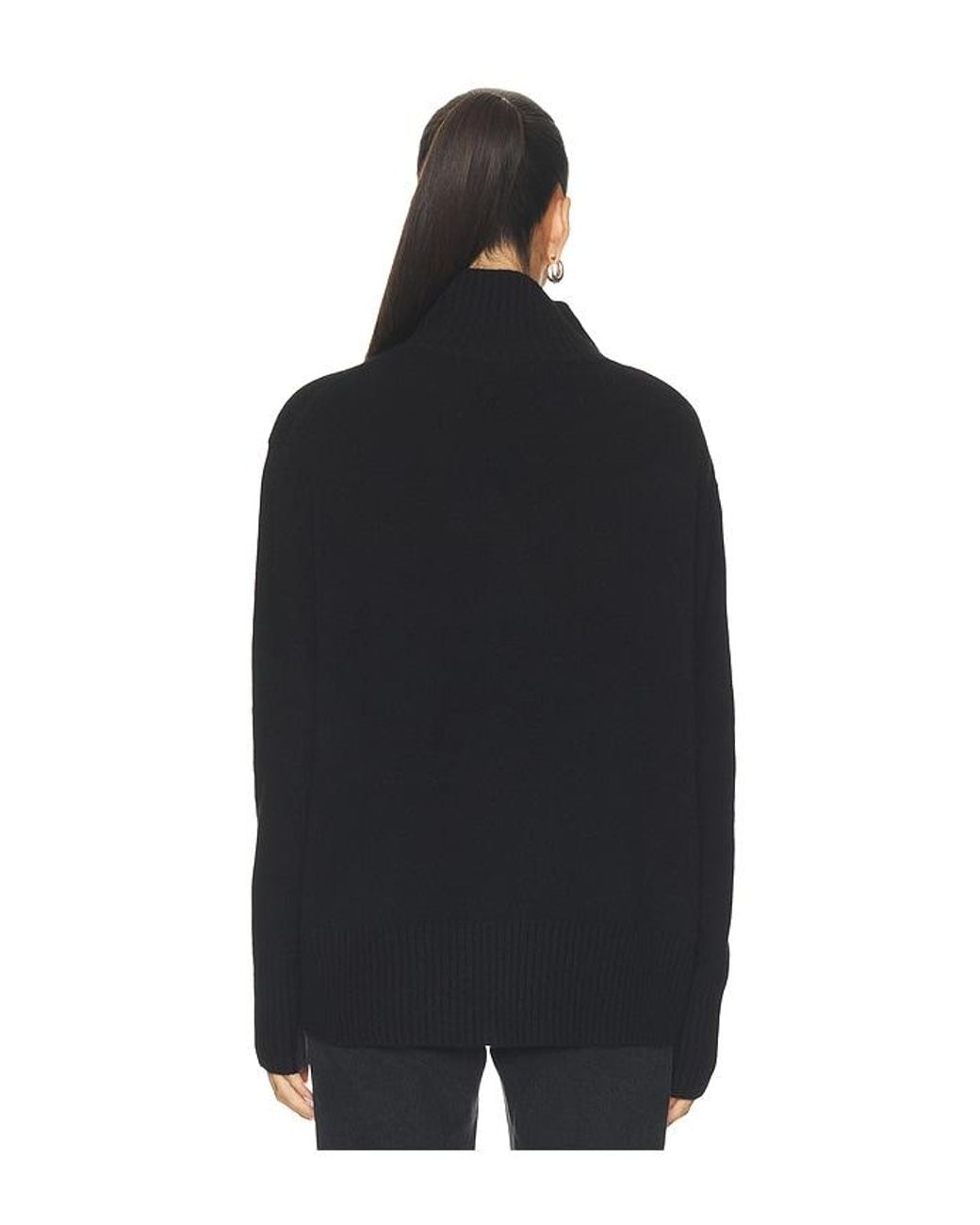 White + Warren Black Cashmere Oversized Standneck Sweater