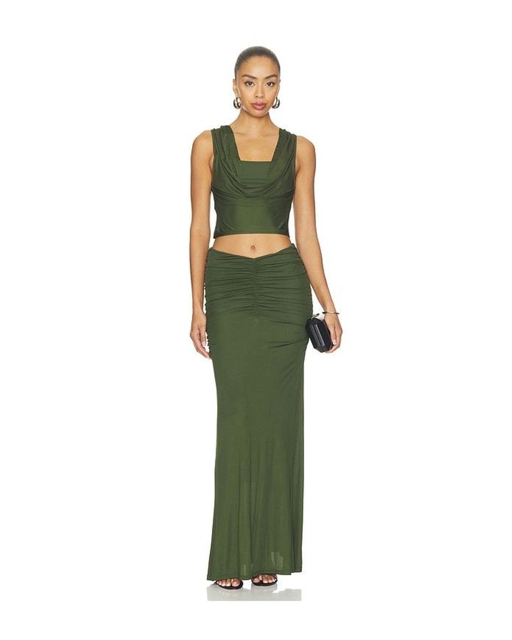 Alice + Olivia Green Shannon Ruched Hip Maxi Skirt