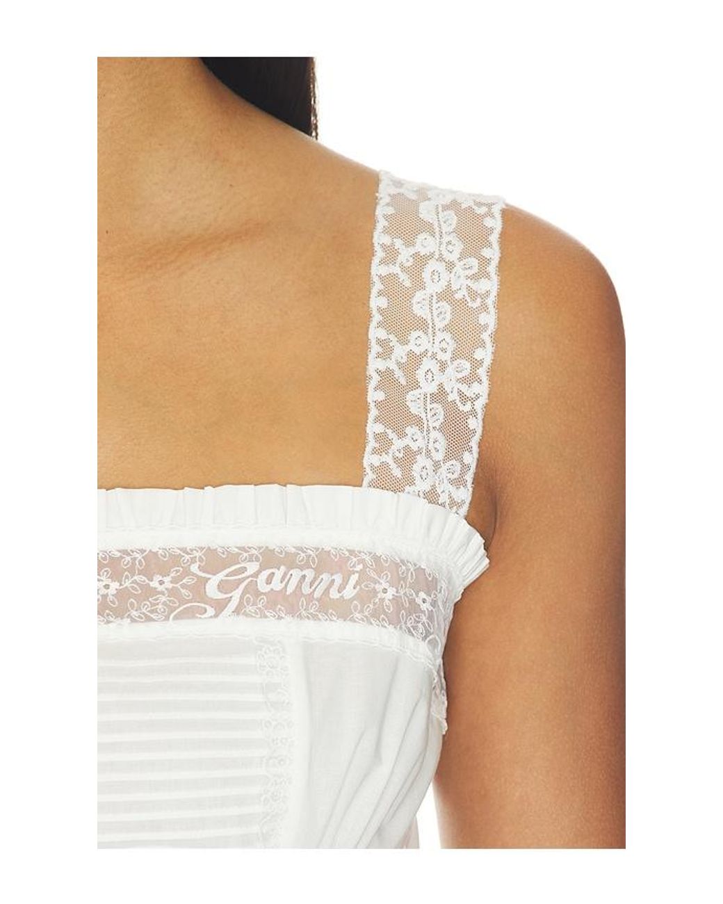 Ganni White Cotton Voile Lace Slip Top