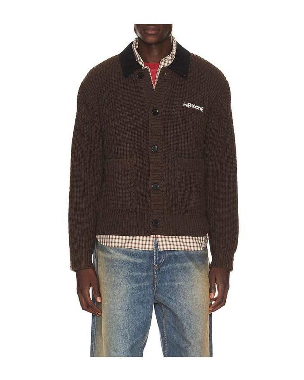 we11done Black Contrast Collar Knit Cardigan for men