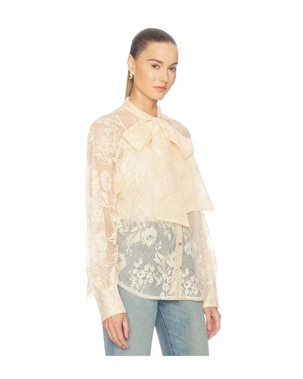 Zimmermann Blue Valiant Lace Pussybow Blouse