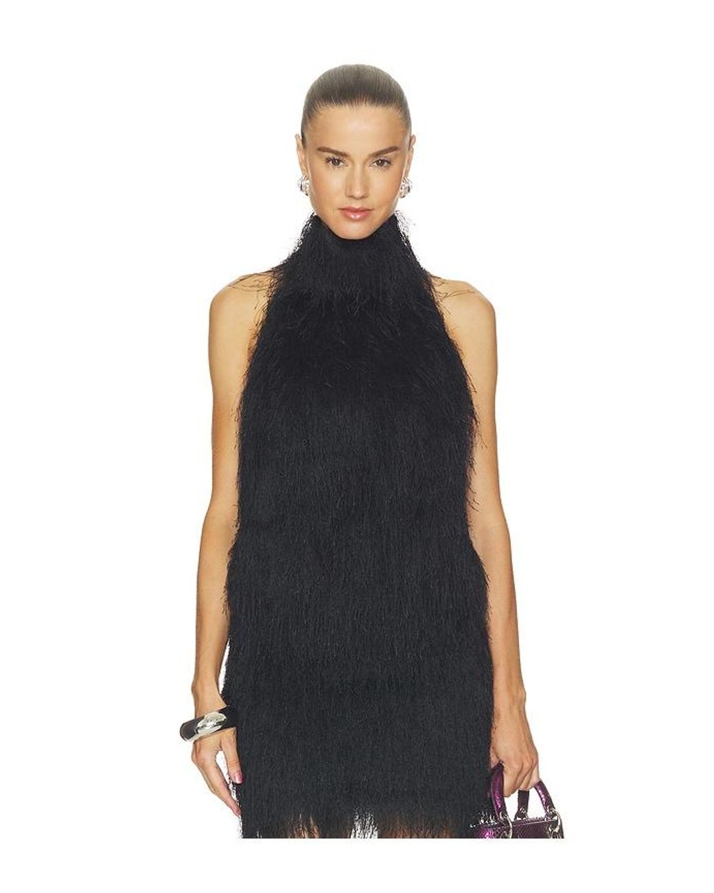 AEXAE Blue Polyester Fringe Halter Top
