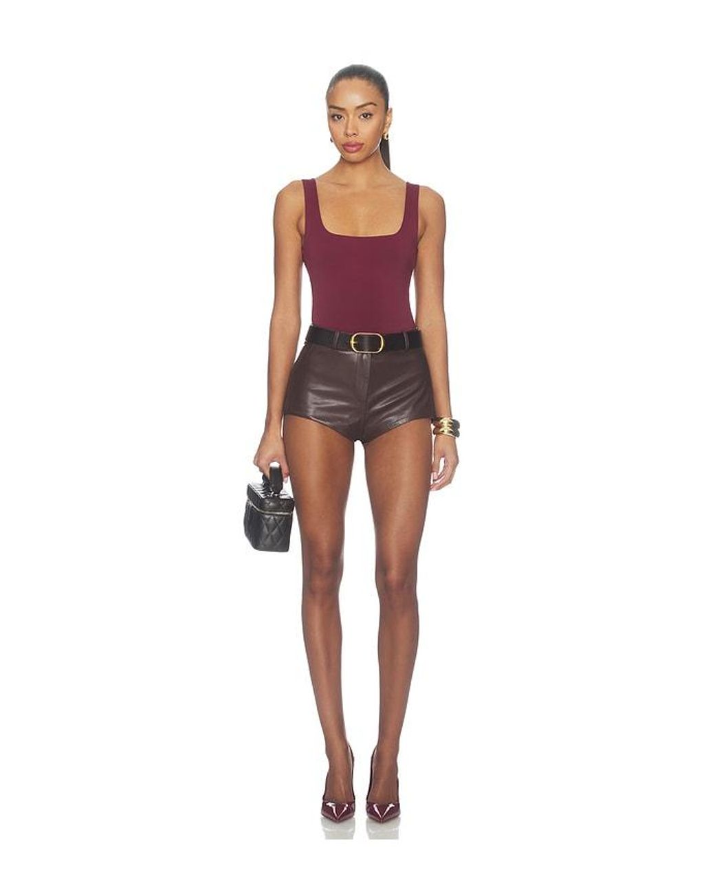 Lovers + Friends Brown X Hannah Lizzy Delaney Faux Leather Micro Short