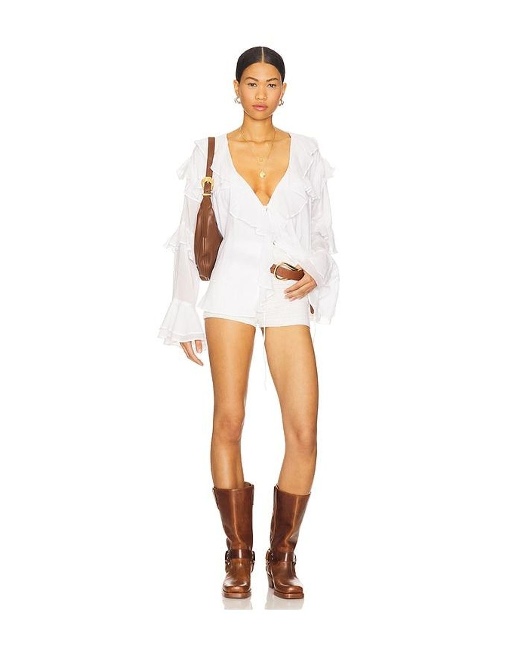 Show Me Your Mumu White Joss Ruffle Top