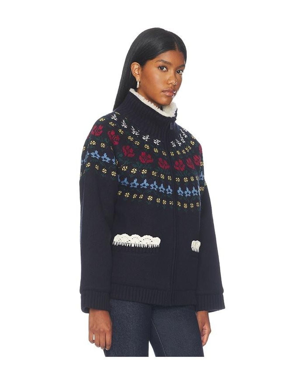 Sea Blue Preston Knit Sherpa Lined Jacket