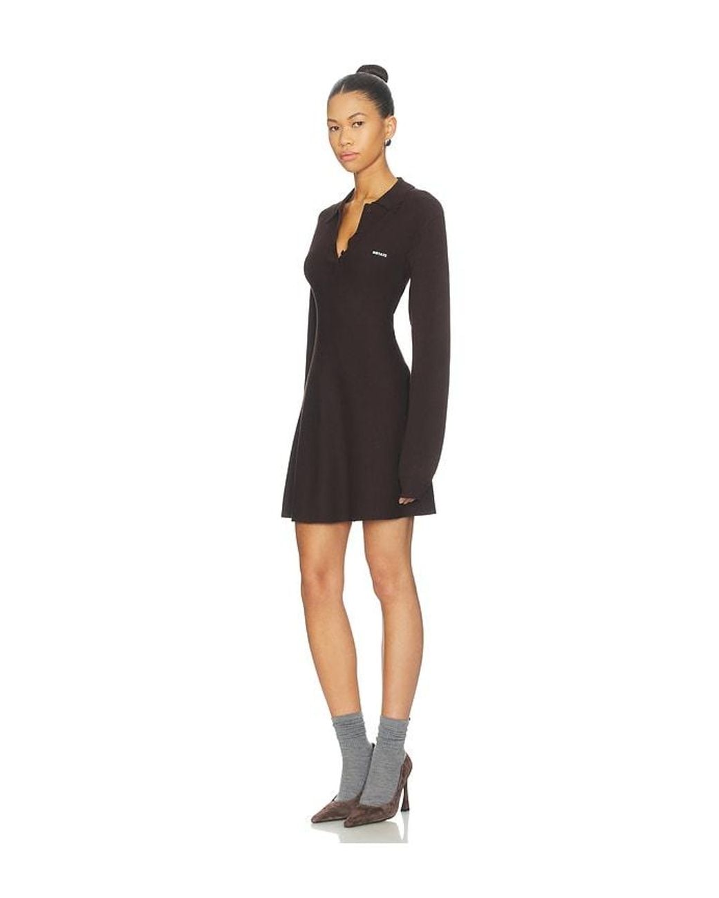 ROTATE BIRGER CHRISTENSEN Black Slinky Knit Polo Dress
