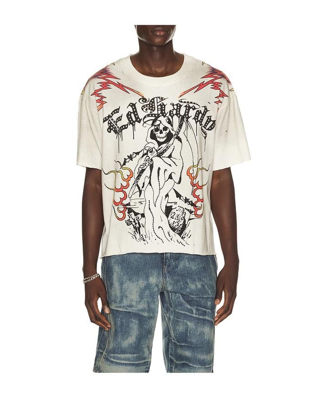 Ed Hardy Blue By Appointment Only Reaper Cropped Boxy Tee for men