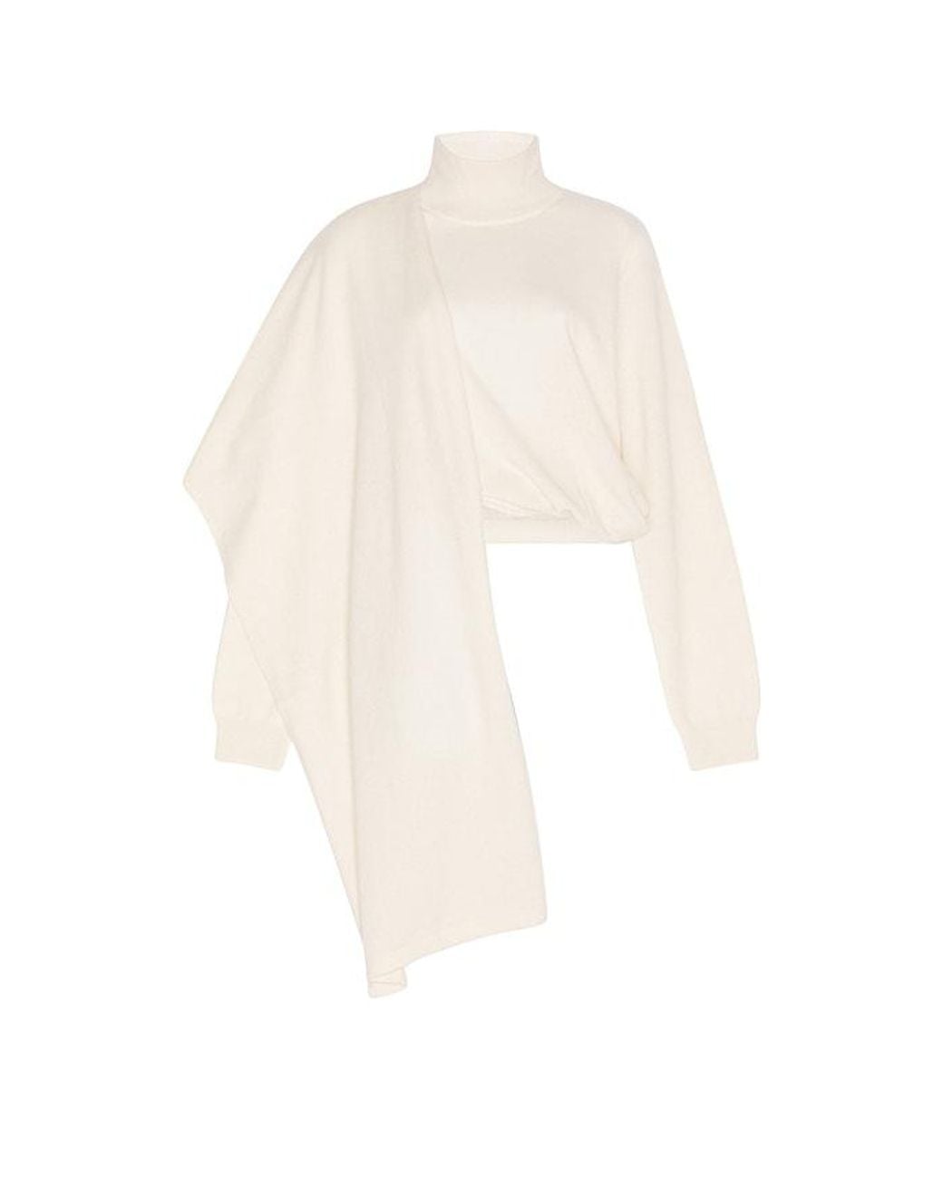 SRG White Jetta Cashmere Draped Scarf Turtleneck