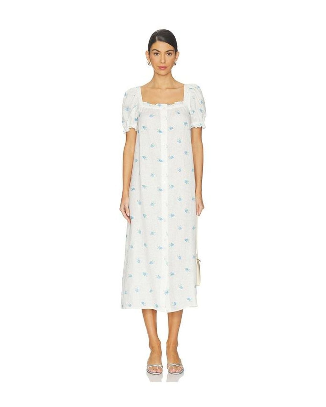 Sleeper White Brigitte Linen Midi Dress