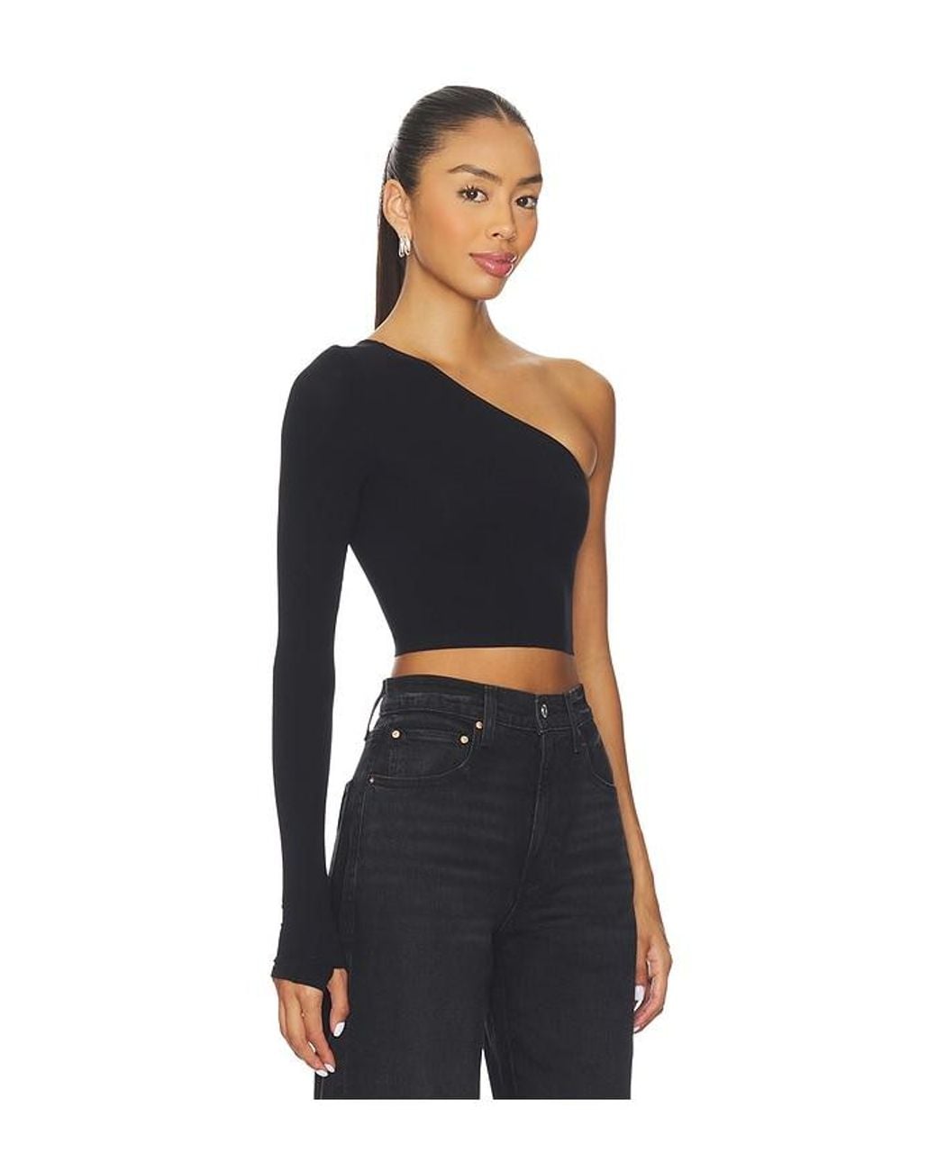 Commando Black Ballet Body One Shoulder Crop Top With Thumbhole