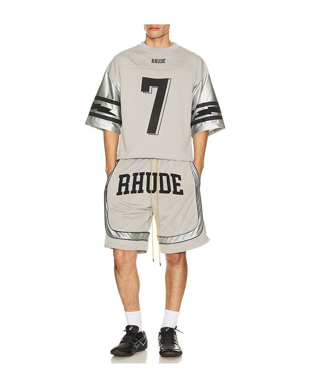 Rhude Multicolor Baggy Mesh Collegiate Logo Shorts for men