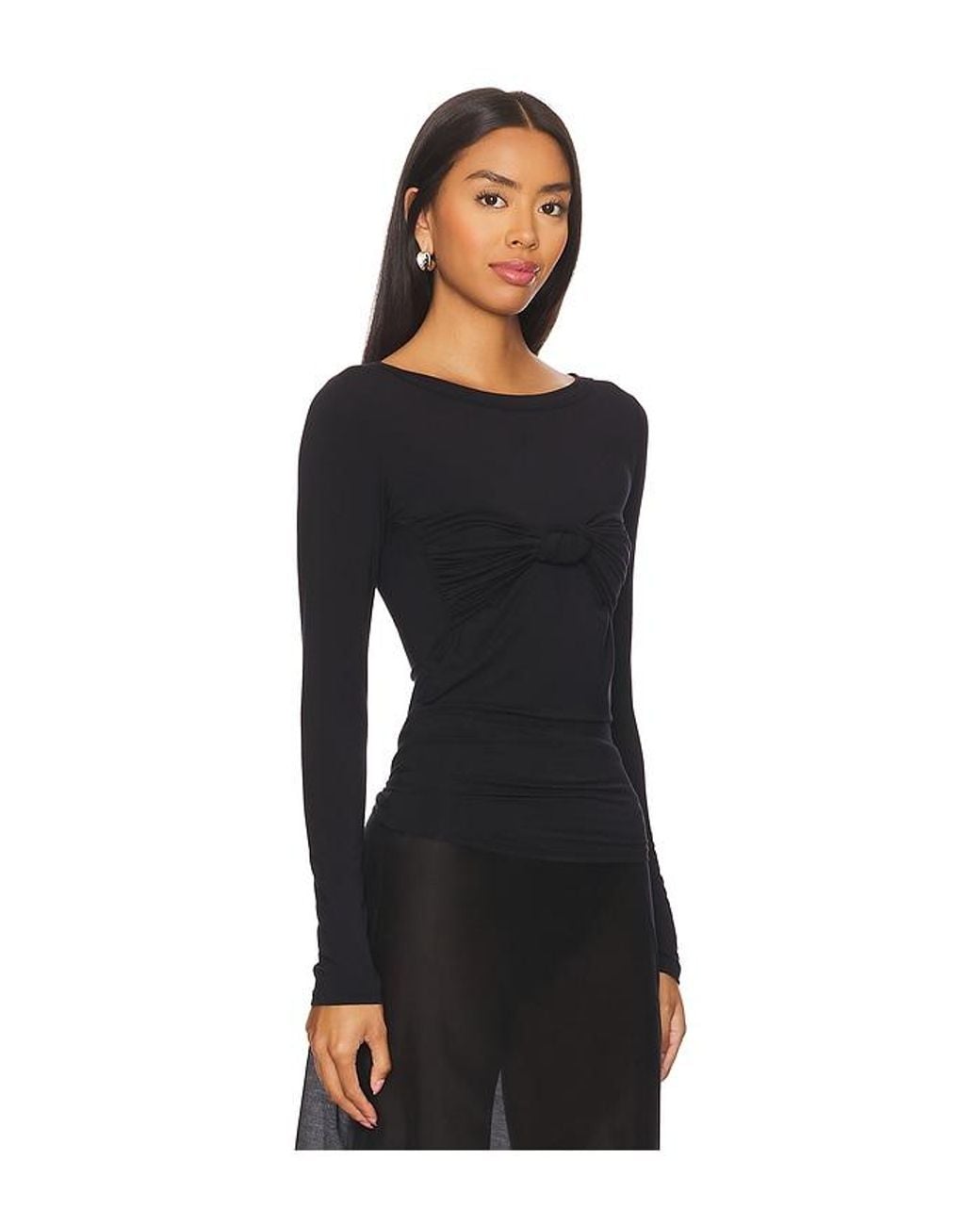 The Line By K Black Modal Blend Knotted Long Sleeve Top