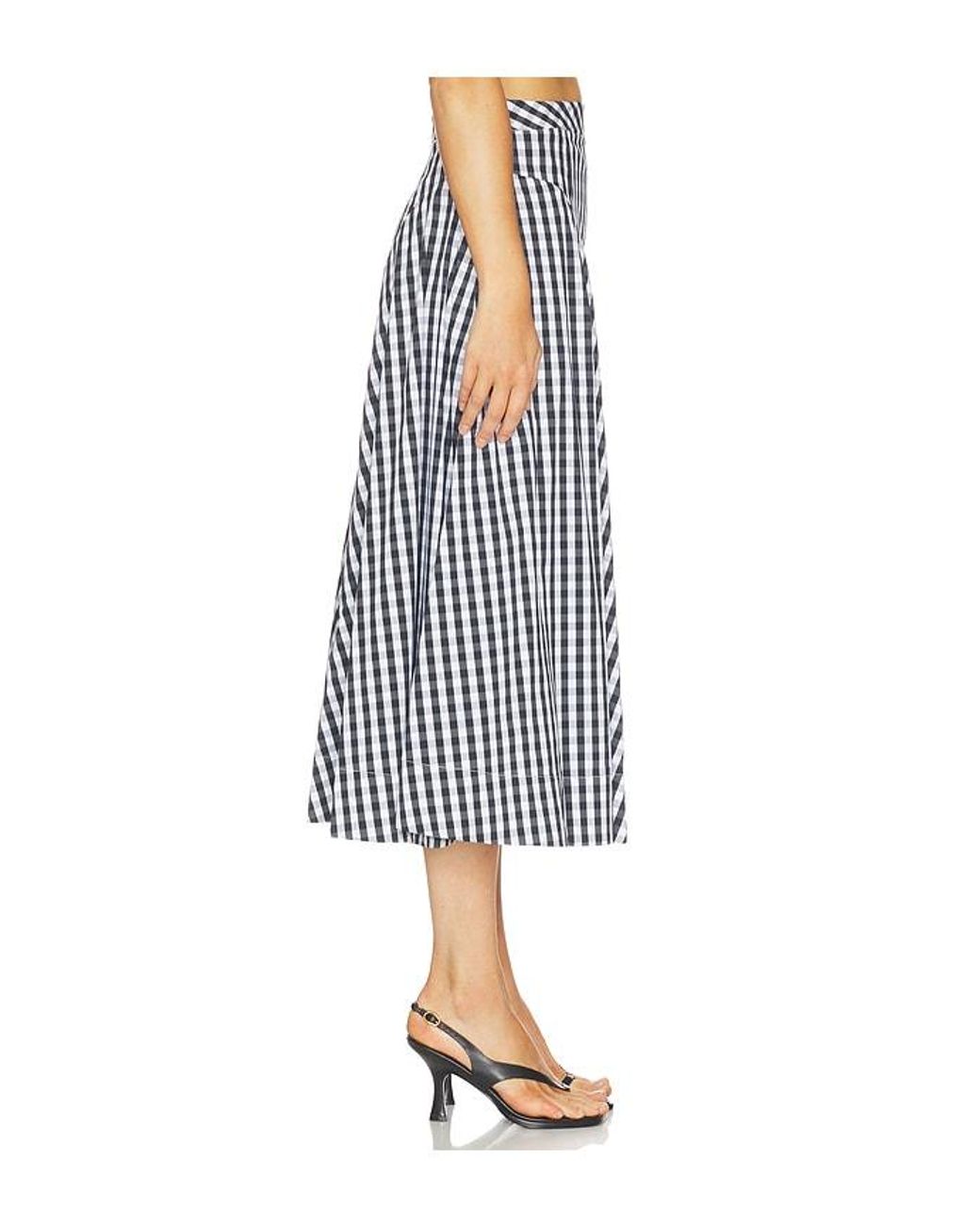 MILLY Black Robin Gingham Midi Skirt