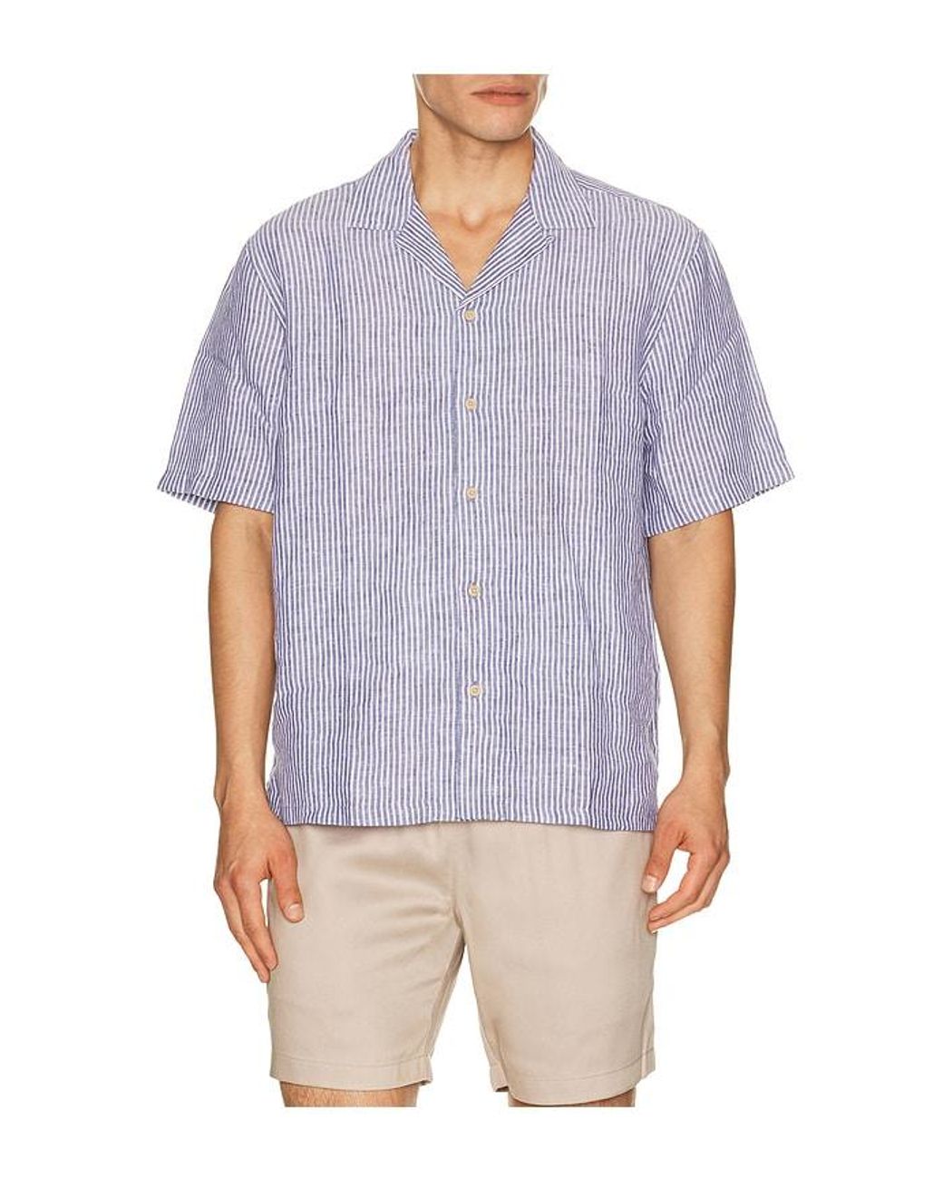 Faherty Brand Blue Short Sleeve Laguna Linen Camp Shirt for men