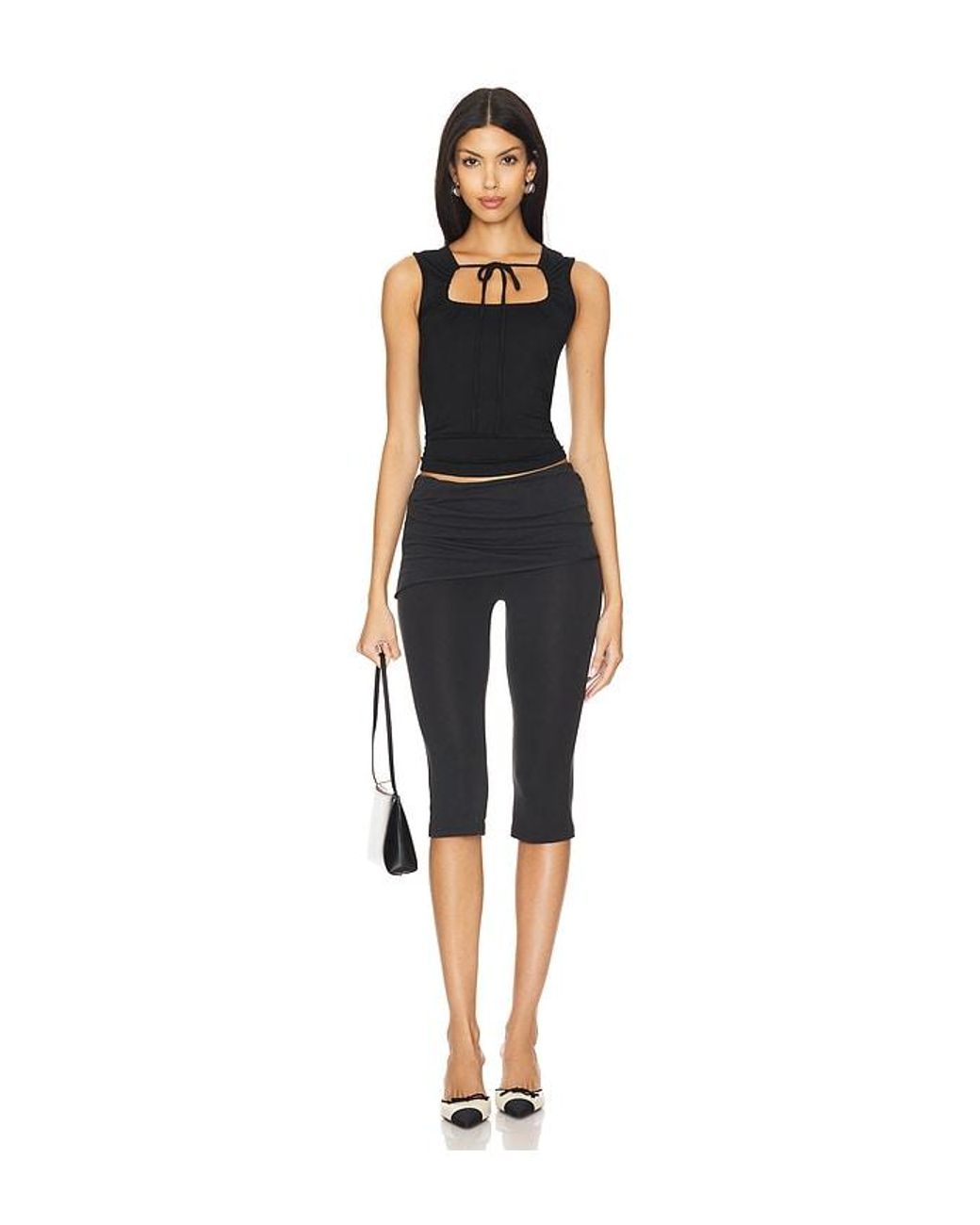 geel Black Modal Drawstring Neck Top