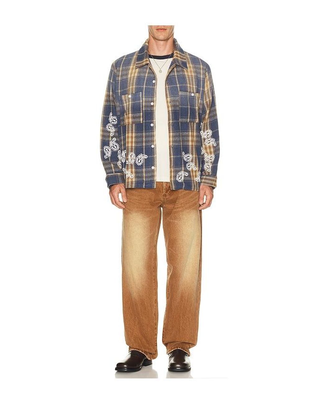 Ryoko Rain Blue Plaid Paisley Flannel for men