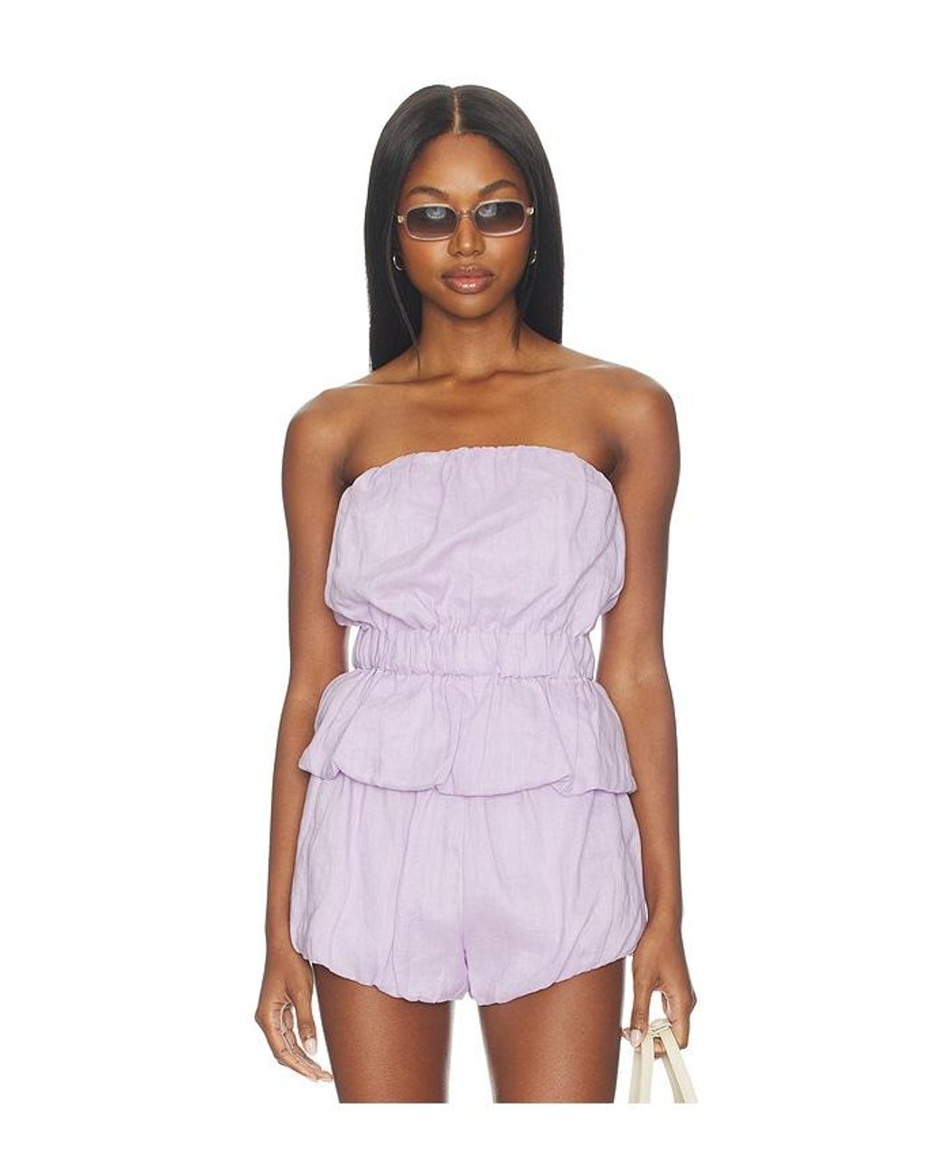 AEXAE White Linen Bandeau Ruched Top