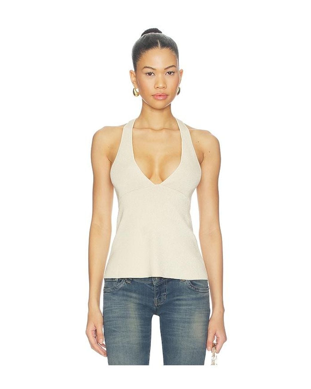 Lovers + Friends White Rosanna Metallic V Neck Top