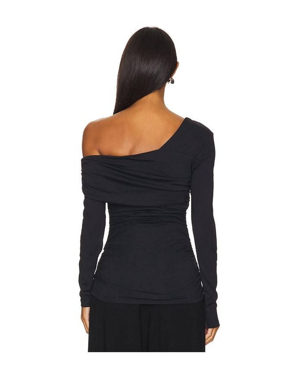 Susana Monaco Black One Shoulder Off Shoulder Long Sleeve Top