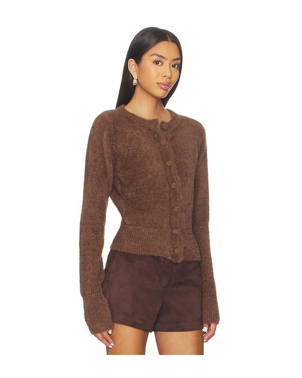 SNDY'S Brown Kailey Fluffy Knit Cardigan