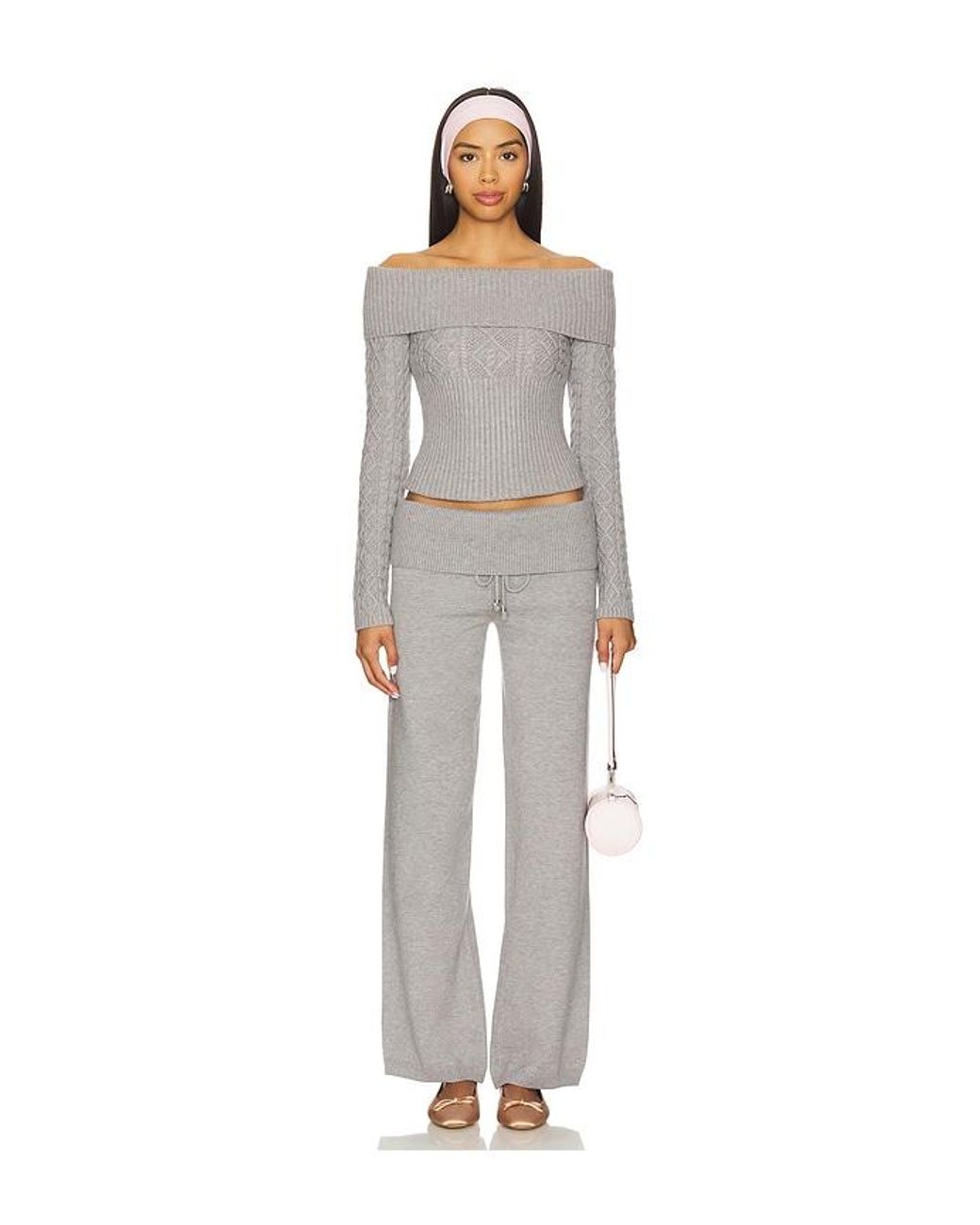 Frankie's Bikinis Gray Jazz Cable Knit Sweater