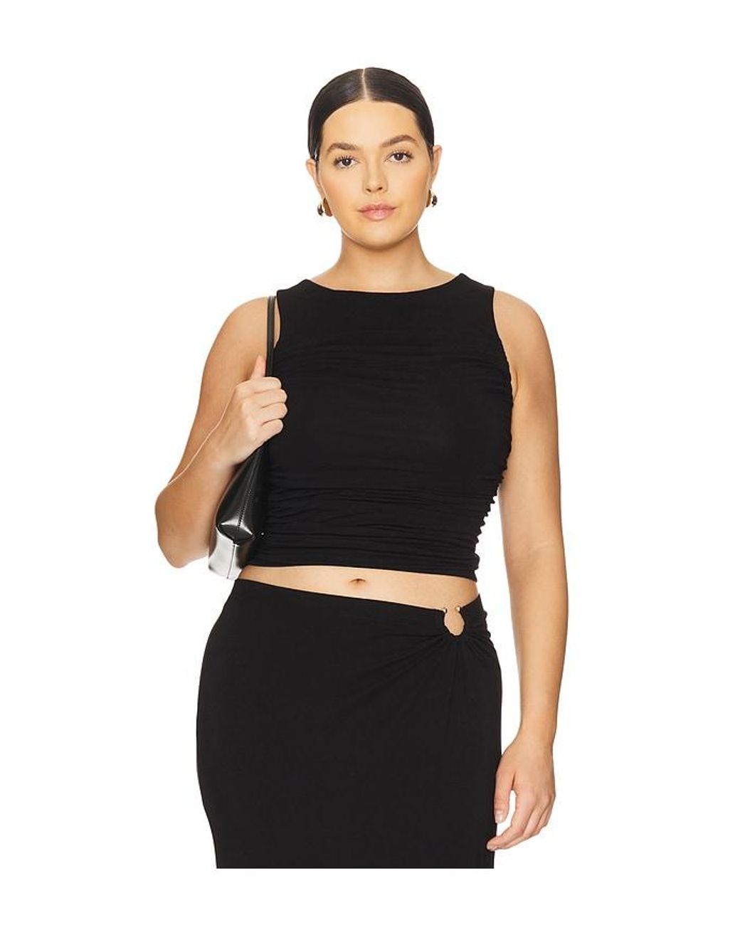 GOOD AMERICAN Black Ruched Tank Top