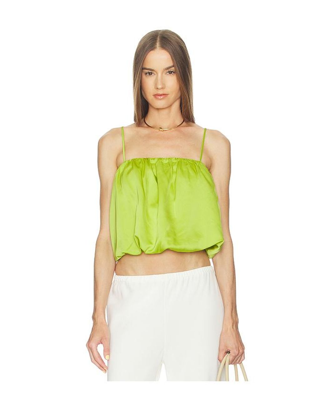 Susana Monaco Green Satin Bubble String Top