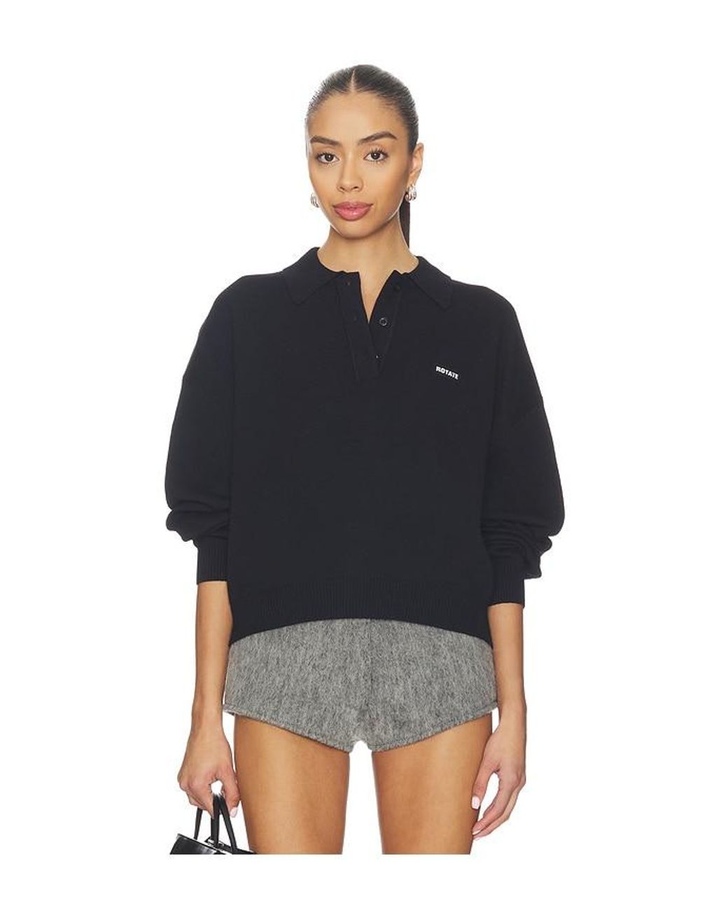 ROTATE BIRGER CHRISTENSEN Black Slinky Knit Polo