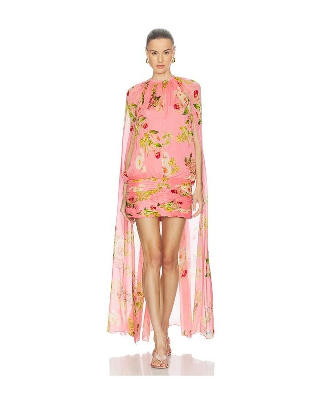 Hemant & Nandita Pink Ruched Cape Mini Dress