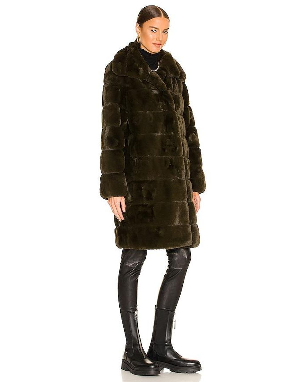 Adrienne Landau Black Faux Fur Long Coat