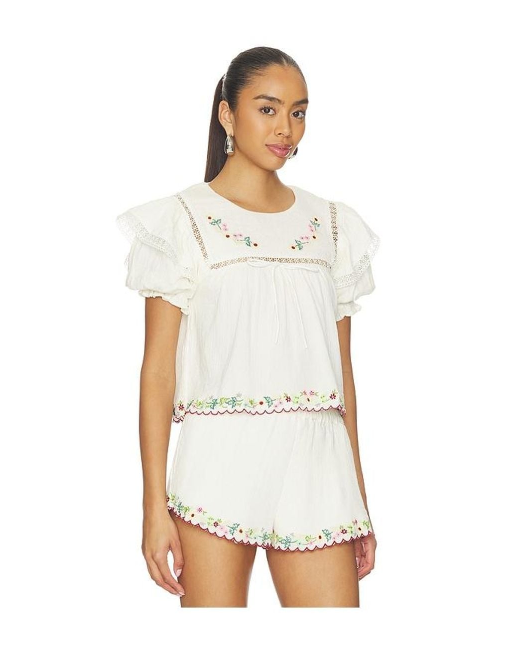 For Love & Lemons White Leah Cotton Top