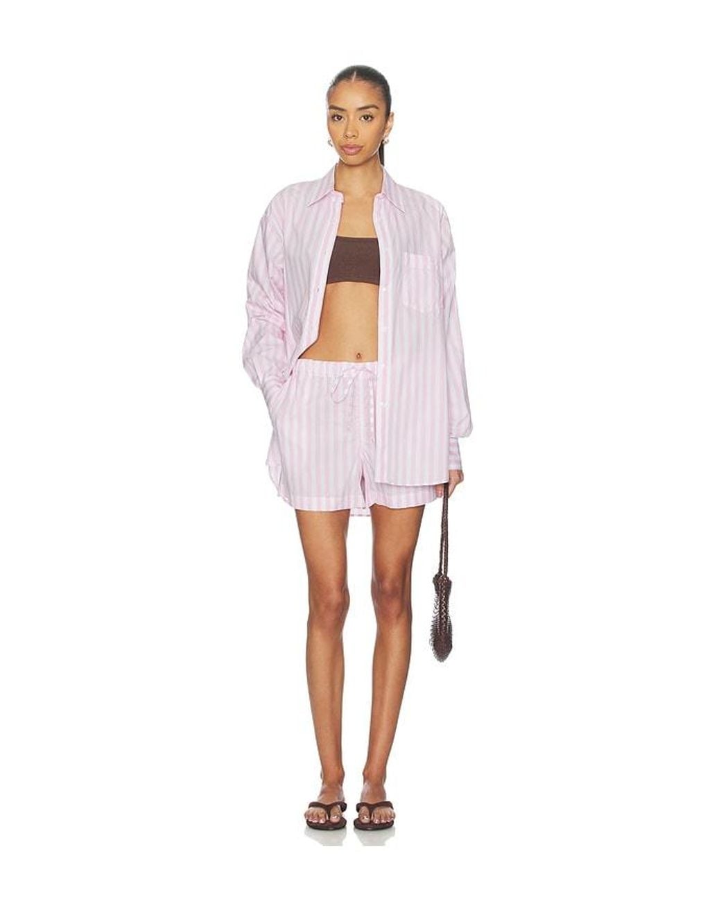 Hunza G White Cabana Stripe Embroidered Shirt