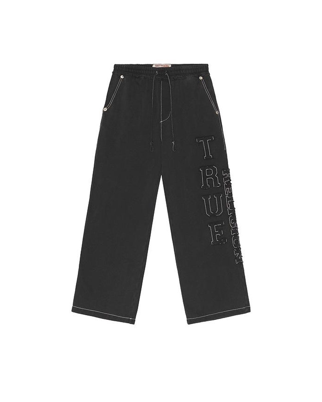 True Religion Black Applique Big T Baggy Sweatpants for men
