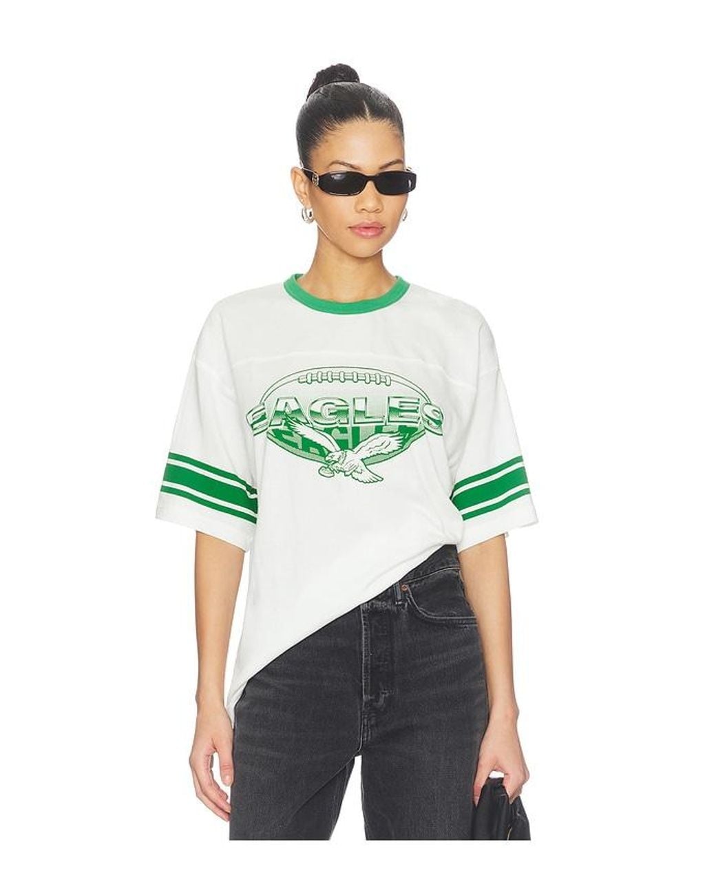 Junk Food Green Eagles Oversized Stripe Ringer Tee