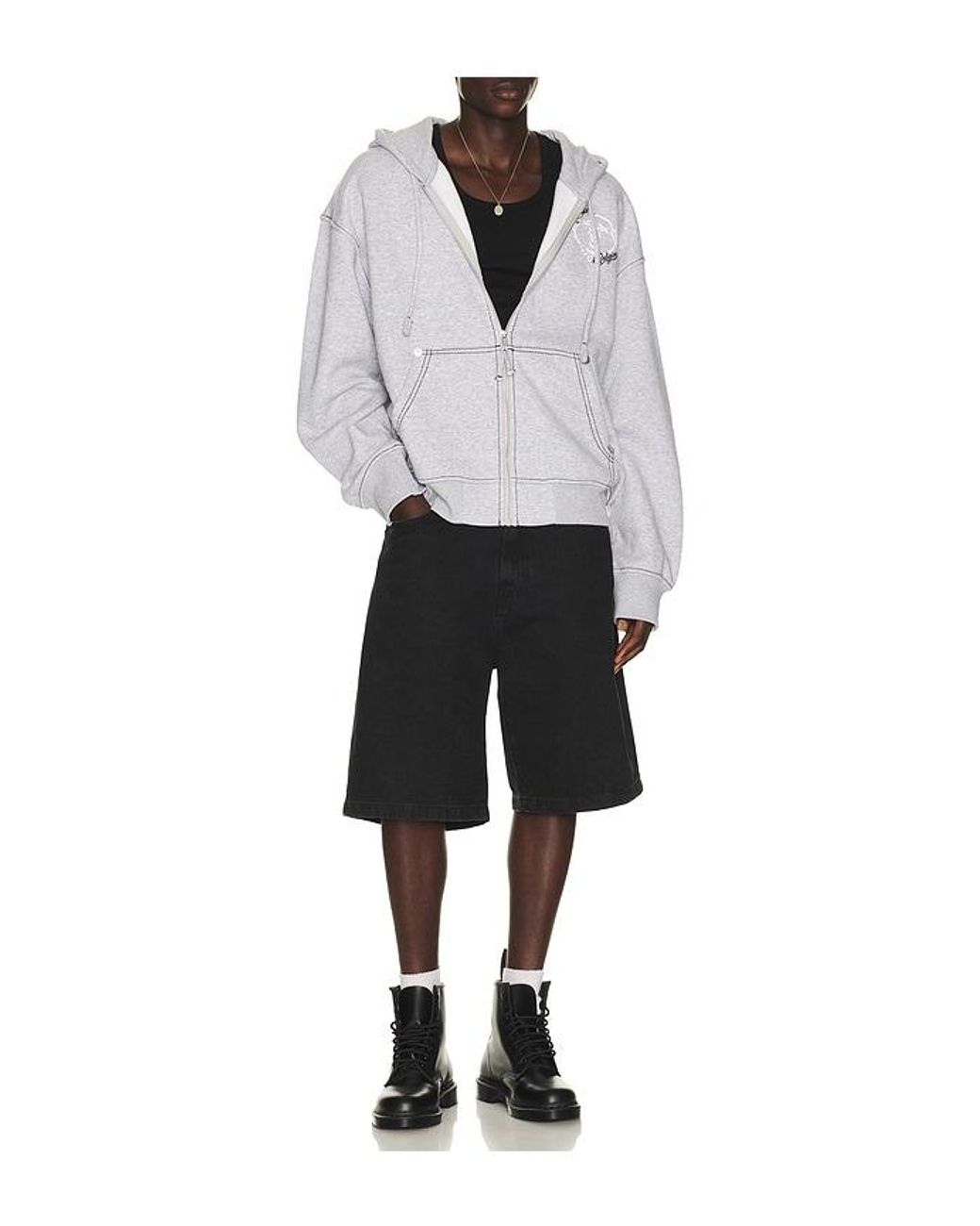 True Religion Gray Buddha Face Big T Boxy Zip Up Hoodie for men