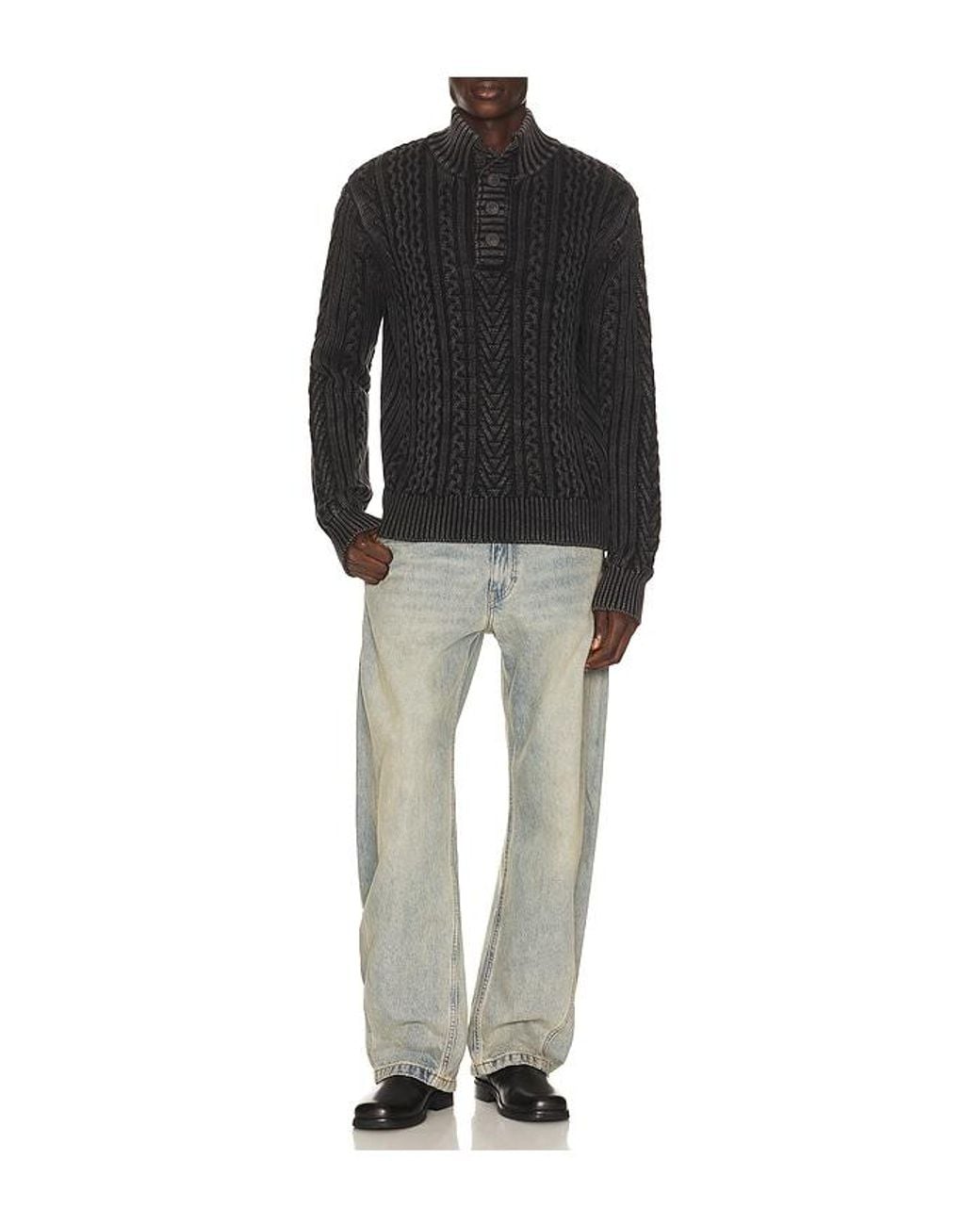Schott Nyc Black Cable Knit Fishermans Sweater for men
