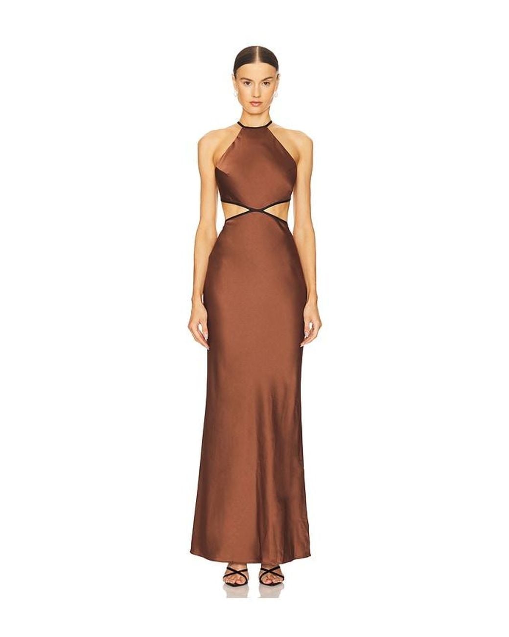 princess polly baby blue dress Misha Edem Backless Maxi Dress in Brown