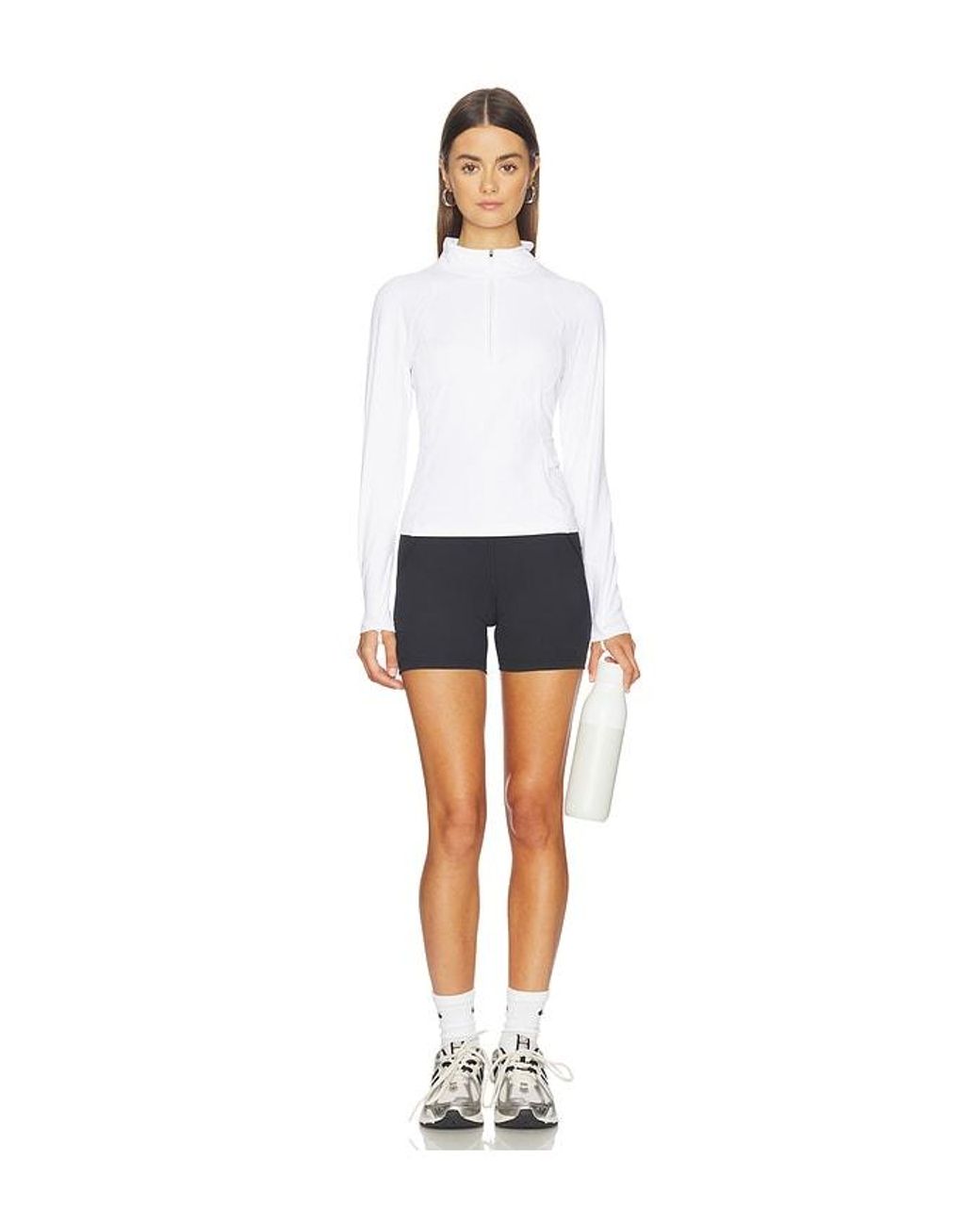 Halfdays White Julie Ribbed 1/4 Zip Top