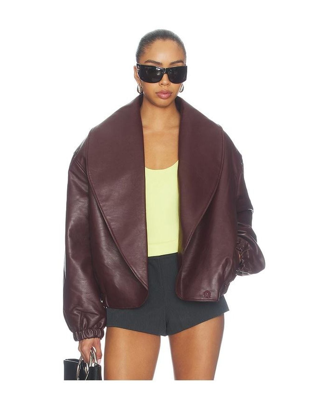 Source Unknown Purple Eleni Faux Leather Bomber Jacket