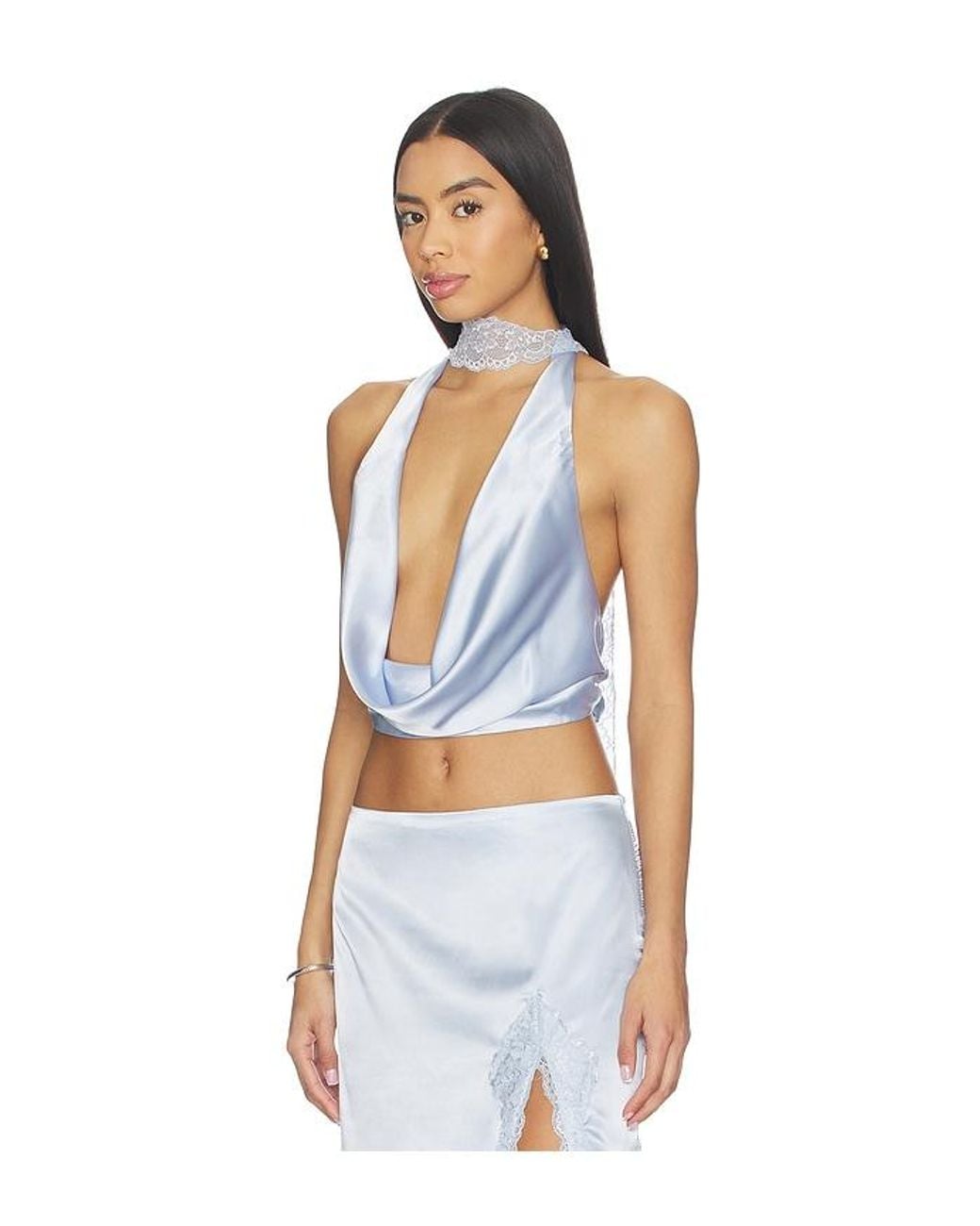 MORE TO COME Blue Flyn Cowl Neck Top