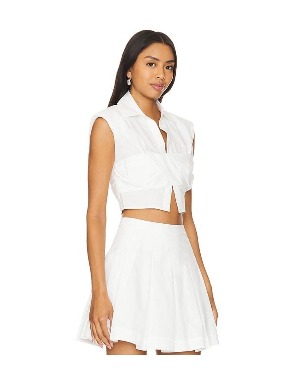 Jonathan Simkhai White Emie Cropped Box Sleeve Top