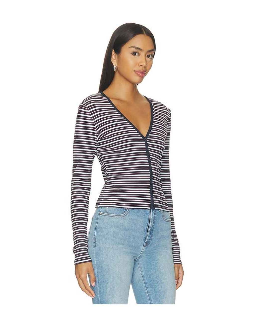 GOOD AMERICAN Blue The Rib V Neck Cardigan